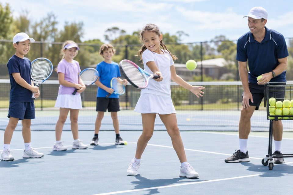 Children discovering tennis