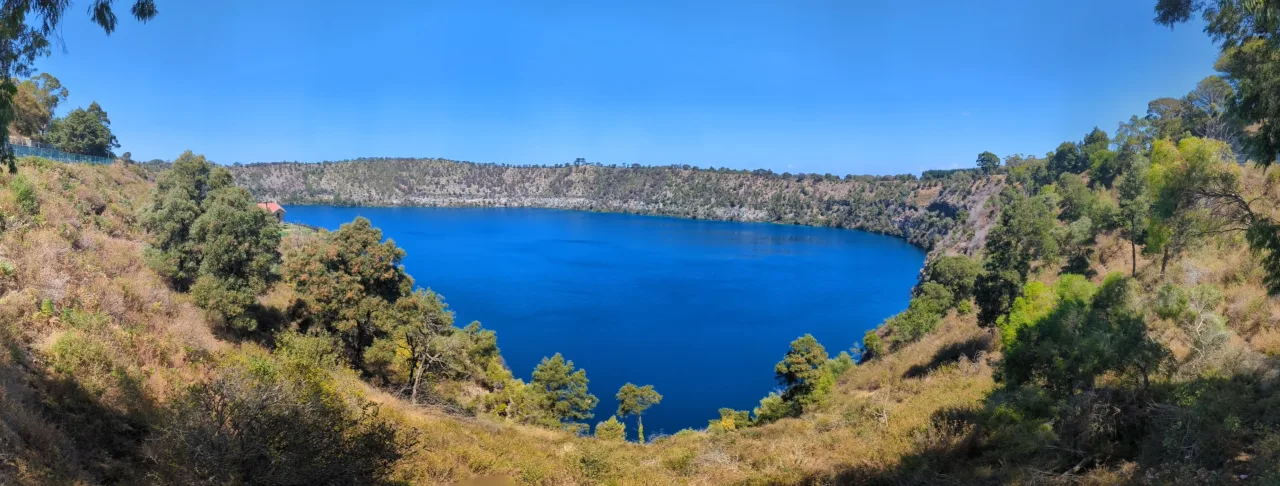 Blue Lake, a maar at Mount Gambier, South Australia, viewed from the lookout point on Riddoch Hwy